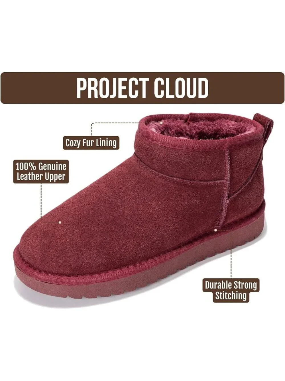 Womens Wine Suede Cloud Water Resistant Genuine Leather Comfortable Ankle Boots